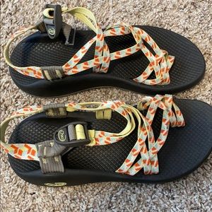 Yellow and Orange toe strap Chaco